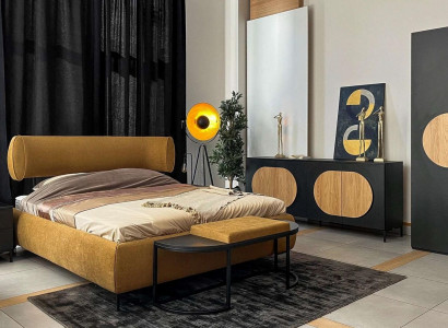 Łóżko Żółte Piękny Design Nowoczesne Sypialnia Łóżko Podwójne Eleganckie Meble